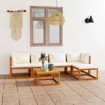 ARDEBO.de - 6-tlg. Garten-Lounge-Set mit Auflagen Creme Massivholz Akazie