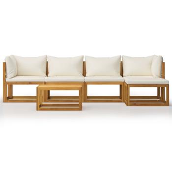 6-tlg. Garten-Lounge-Set mit Auflagen Creme Massivholz Akazie