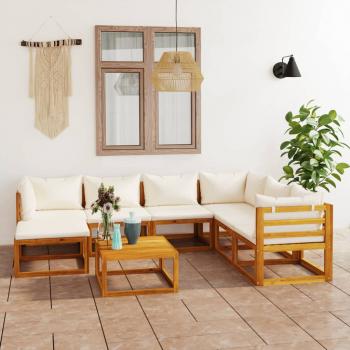 ARDEBO.de - 8-tlg. Garten-Lounge-Set mit Auflagen Creme Massivholz Akazie
