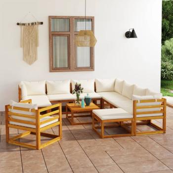 12-tlg. Garten-Lounge-Set mit Auflagen Creme Massivholz Akazie