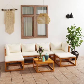 ARDEBO.de - 7-tlg. Garten-Lounge-Set mit Auflagen Creme Massivholz Akazie