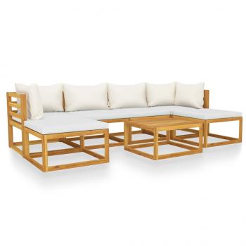 7-tlg. Garten-Lounge-Set mit Auflagen Creme Massivholz Akazie