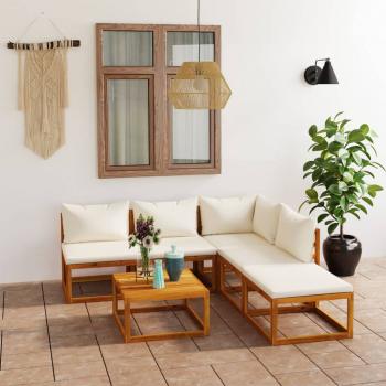ARDEBO.de - 6-tlg. Garten-Lounge-Set mit Auflagen Creme Massivholz Akazie