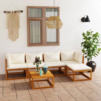 ARDEBO.de - 6-tlg. Garten-Lounge-Set mit Auflagen Creme Massivholz Akazie