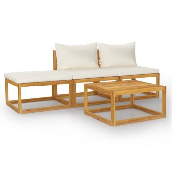 4-tlg. Garten-Lounge-Set mit Auflagen Creme Massivholz Akazie