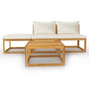 4-tlg. Garten-Lounge-Set mit Auflagen Creme Massivholz Akazie