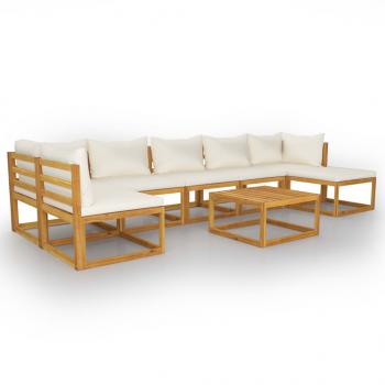8-tlg. Garten-Lounge-Set mit Auflagen Creme Massivholz Akazie