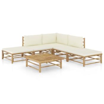 6-tlg. Garten-Lounge-Set mit Cremeweißen Kissen Bambus