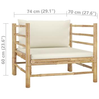 6-tlg. Garten-Lounge-Set mit Cremeweißen Kissen Bambus
