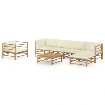 ARDEBO.de - 7-tlg. Garten-Lounge-Set mit Cremeweißen Kissen Bambus