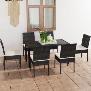 ARDEBO.de - 7-tlg. Garten-Essgruppe Poly Rattan Schwarz