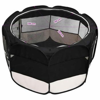 Faltbarer Welpenlaufstall mit Tragetasche Schwarz 145x145x61 cm