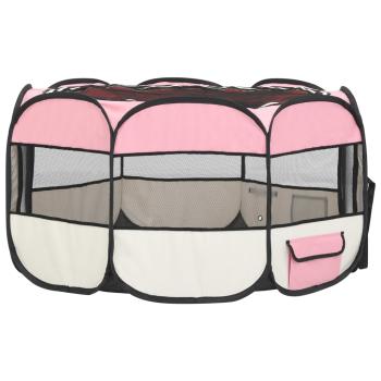 Faltbarer Welpenlaufstall mit Tragetasche Rosa 125x125x61 cm