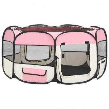 Faltbarer Welpenlaufstall mit Tragetasche Rosa 145x145x61 cm