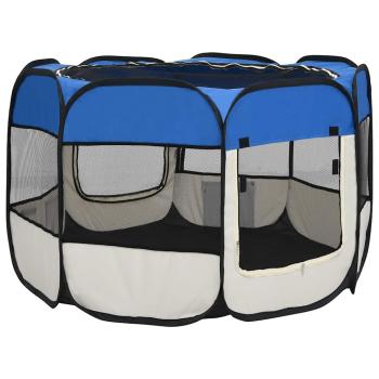 Faltbarer Welpenlaufstall mit Tragetasche Blau 90x90x58 cm