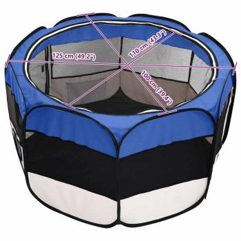 Faltbarer Welpenlaufstall mit Tragetasche Blau 125x125x61 cm