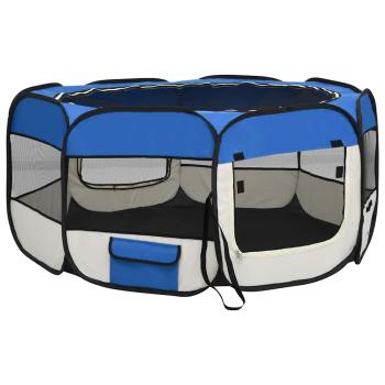 Faltbarer Welpenlaufstall mit Tragetasche Blau 145x145x61 cm
