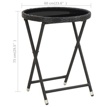 3-tlg. Bistro-Set Poly Rattan und Hartglas Schwarz