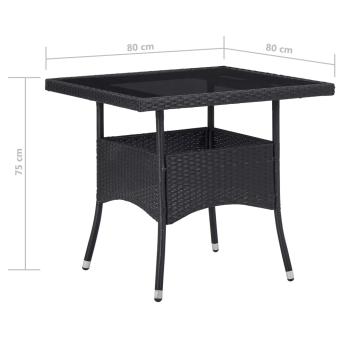 3-tlg. Garten-Essgruppe Poly Rattan und Glas Schwarz