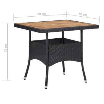3-tlg. Garten-Essgruppe Poly Rattan und Akazienholz Schwarz