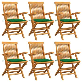 ARDEBO.de - Gartenstühle mit Grünen Kissen 6 Stk. Massivholz Teak