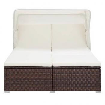 2-Personen-Sonnenliege mit Auflage Poly Rattan Braun