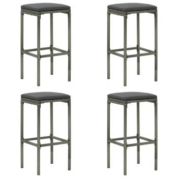 ARDEBO.de - Barhocker mit Kissen 4 Stk. Grau Poly Rattan