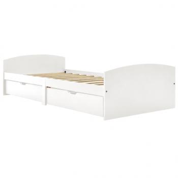 ARDEBO.de - Massivholzbett mit 2 Schubladen Weiß Kiefernholz 90x200 cm