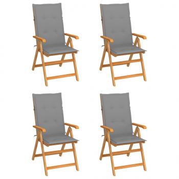 ARDEBO.de - Gartenstühle 4 Stk. mit Grauen Kissen Massivholz Teak