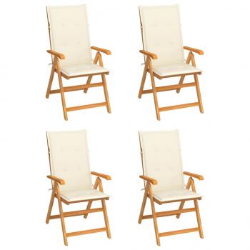 ARDEBO.de - Gartenstühle 4 Stk. mit Cremeweißen Kissen Massivholz Teak