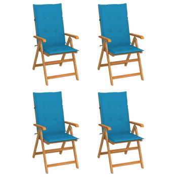 ARDEBO.de - Gartenstühle 4 Stk. mit Blauen Kissen Massivholz Teak