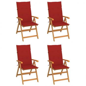 ARDEBO.de - Gartenstühle 4 Stk. mit Roten Kissen Massivholz Teak