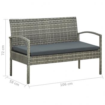 4-tlg. Garten-Lounge-Set mit Auflagen Poly Rattan Grau