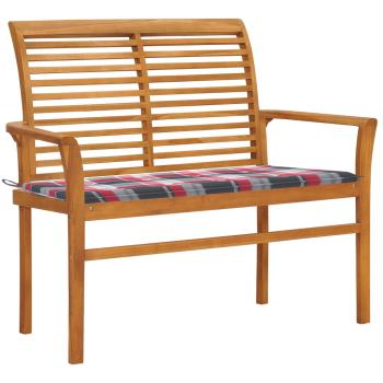 Gartenbank Rote Karomuster-Auflage 112 cm Massivholz Teak 
