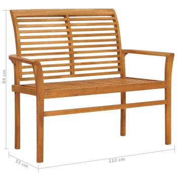 Gartenbank Graue Karomuster-Auflage 112 cm Massivholz Teak 