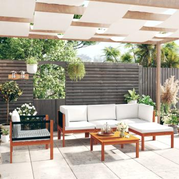 6-tlg. Garten-Lounge-Set mit Kissen Cremeweiß Massivholz Akazie