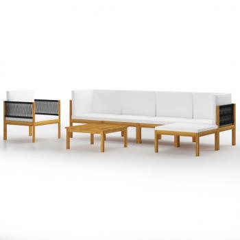 7-tlg. Garten-Lounge-Set mit Kissen Cremeweiß Massivholz Akazie