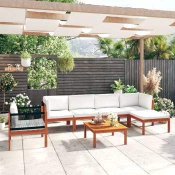 7-tlg. Garten-Lounge-Set mit Kissen Cremeweiß Massivholz Akazie