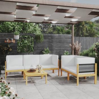 ARDEBO.de - 6-tlg. Garten-Lounge-Set mit Kissen Cremeweiß Massivholz Akazie