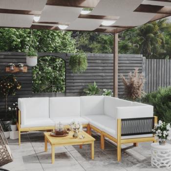 ARDEBO.de - 6-tlg. Garten-Lounge-Set mit Kissen Cremeweiß Massivholz Akazie