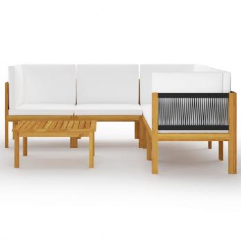 6-tlg. Garten-Lounge-Set mit Kissen Cremeweiß Massivholz Akazie