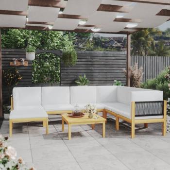 ARDEBO.de - 8-tlg. Garten-Lounge-Set mit Kissen Cremeweiß Massivholz Akazie