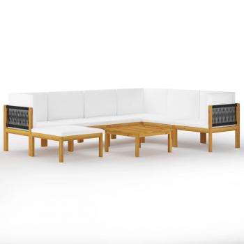 8-tlg. Garten-Lounge-Set mit Kissen Cremeweiß Massivholz Akazie