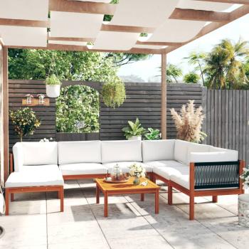 8-tlg. Garten-Lounge-Set mit Kissen Cremeweiß Massivholz Akazie