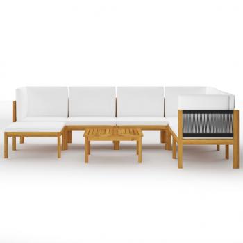 8-tlg. Garten-Lounge-Set mit Kissen Cremeweiß Massivholz Akazie