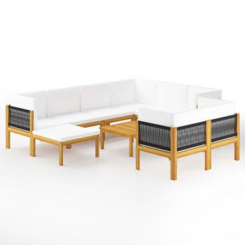 10-tlg. Garten-Lounge-Set mit Kissen Cremeweiß Massivholz Akazie