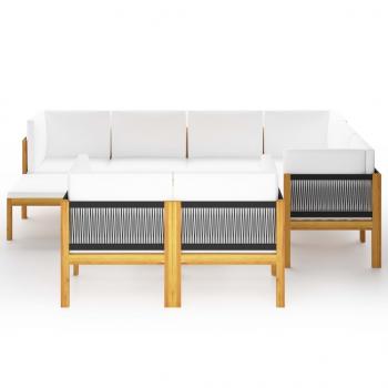 10-tlg. Garten-Lounge-Set mit Kissen Cremeweiß Massivholz Akazie