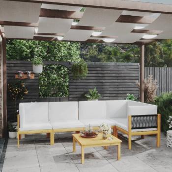 ARDEBO.de - 6-tlg. Garten-Lounge-Set mit Kissen Cremeweiß Massivholz Akazie