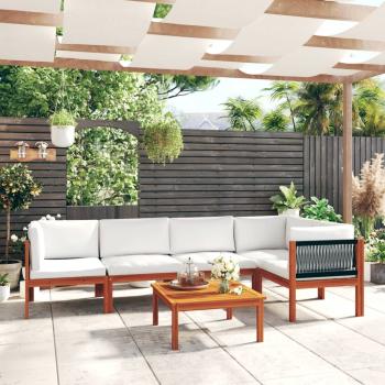 6-tlg. Garten-Lounge-Set mit Kissen Cremeweiß Massivholz Akazie