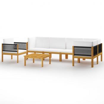 ARDEBO.de - 7-tlg. Garten-Lounge-Set mit Kissen Cremeweiß Massivholz Akazie
